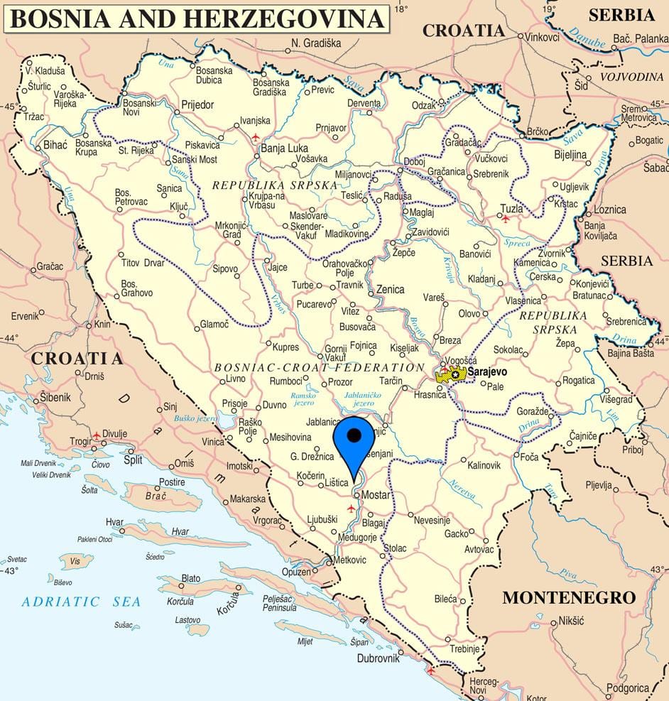 નકશો mostar બોસ્નિયા અને હર્ઝેગોવિના